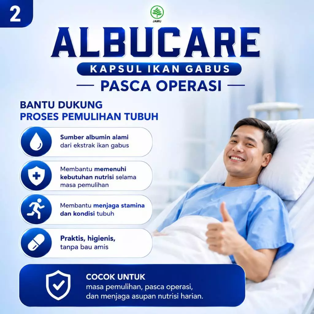ALBUCARE Kapsul Ekstrak Ikan Gabus Obat Herbal Penyembuh Luka Jahitan Luka Bekas Operasi Luka Kecelakaan Pengering Luka 2