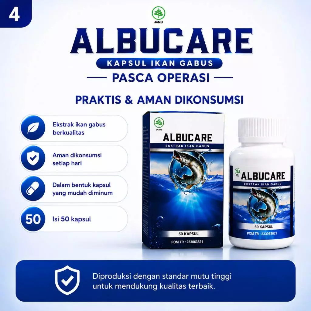 ALBUCARE Kapsul Ekstrak Ikan Gabus Obat Herbal Penyembuh Luka Jahitan Luka Bekas Operasi Luka Kecelakaan Pengering Luka 3