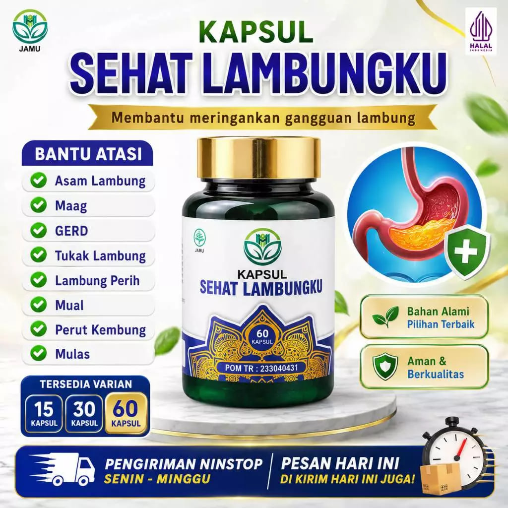 Kapsul Sehat Lambungku Asli 100% original Obat Herbal Asam Lambung Maag GERD Tukak Lambung Perih Mual Perut Kembung dan Mulas