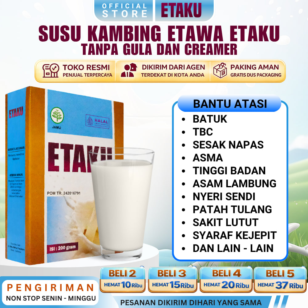 Etaku Goat Milk Susu Kambing Etawa Bubuk Walatra Etaku Asli 100% Herbal original Solusi Untuk Peninggi Badan Sesak Nafas Asma Kolesterol Tinggi Osteoporosis Atasi Nyeri Sendi Tulang Lutut Syaraf Saraf Kejepit Herbal