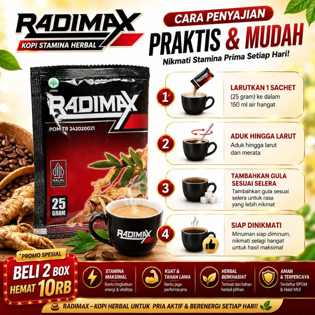 Kopi Radimax Minuman Instan Stamina Herbal Tahan Lama 1 box 10 sachet kopi kuat ranjang 4