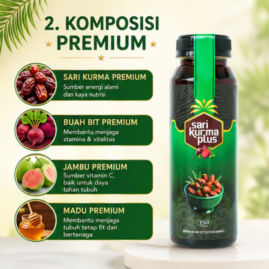 Sari Kurma Plus  Asli 100% Original Obat Herbal Penambah Nafsu Makan Berat Badan Asam Lambung Maag Gerd Flek Paru Paru Asma Sesak Nafas Kolesterol Darah Tinggi Sakit Kepala Demam Batuk Berdahak Menahun Tipes Diabetes Stroke Ispa 3