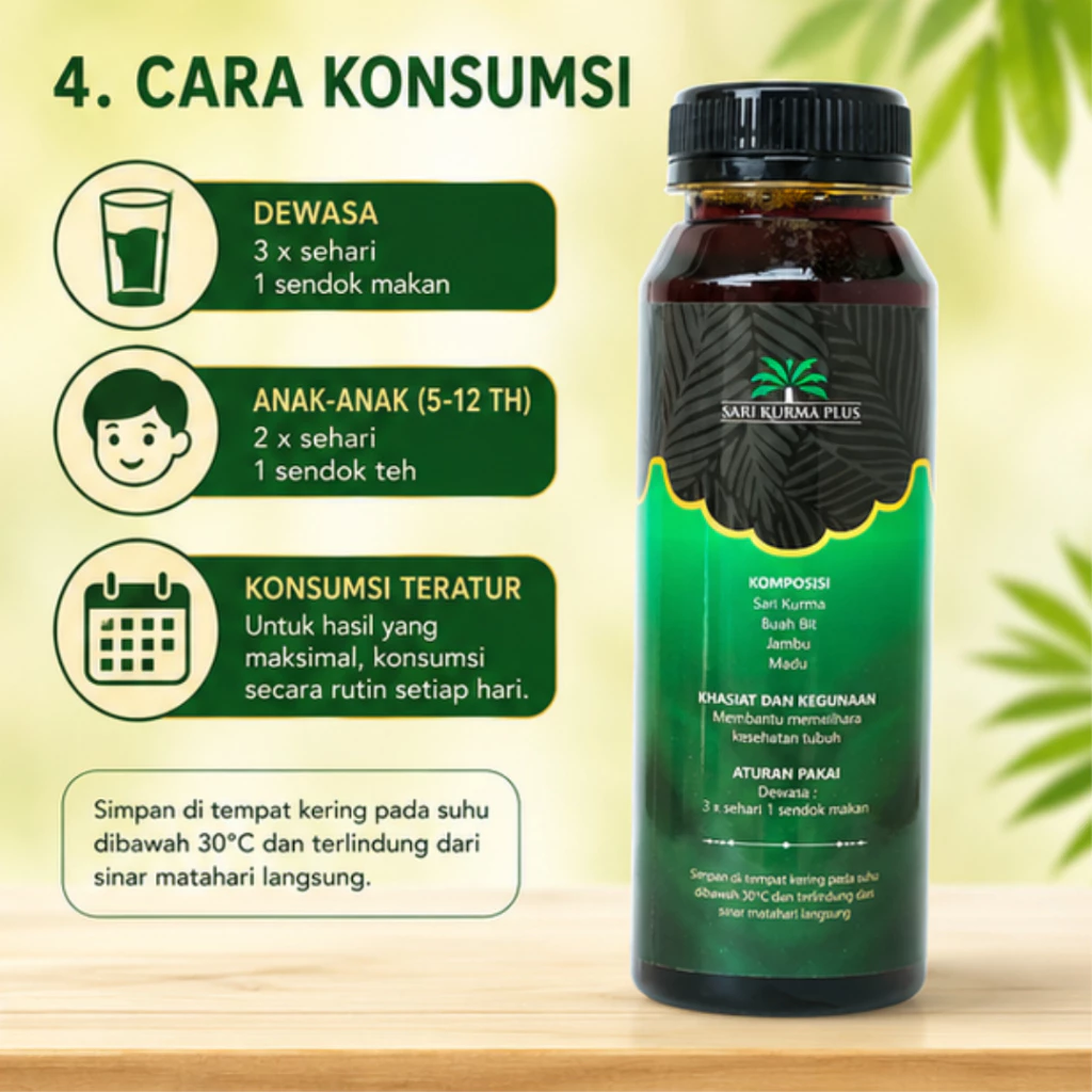Sari Kurma Plus  Asli 100% Original Obat Herbal Penambah Nafsu Makan Berat Badan Asam Lambung Maag Gerd Flek Paru Paru Asma Sesak Nafas Kolesterol Darah Tinggi Sakit Kepala Demam Batuk Berdahak Menahun Tipes Diabetes Stroke Ispa 5